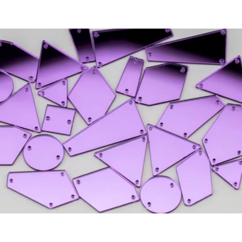 60Pcs Mix Size Sew on Acrylic Mirror DIY 0.5in to 1.5 in Purple